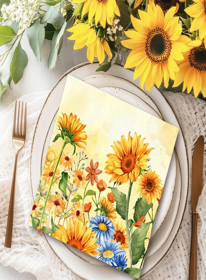 JarThenaAMCS 50Pcs Fall Sunflower Paper Napkins Watercolor Yellow Flower Disposable Party Napkin Luncheon Dinner Napkin Decorative for Birthday Baby Shower Table Supplies - Image 5